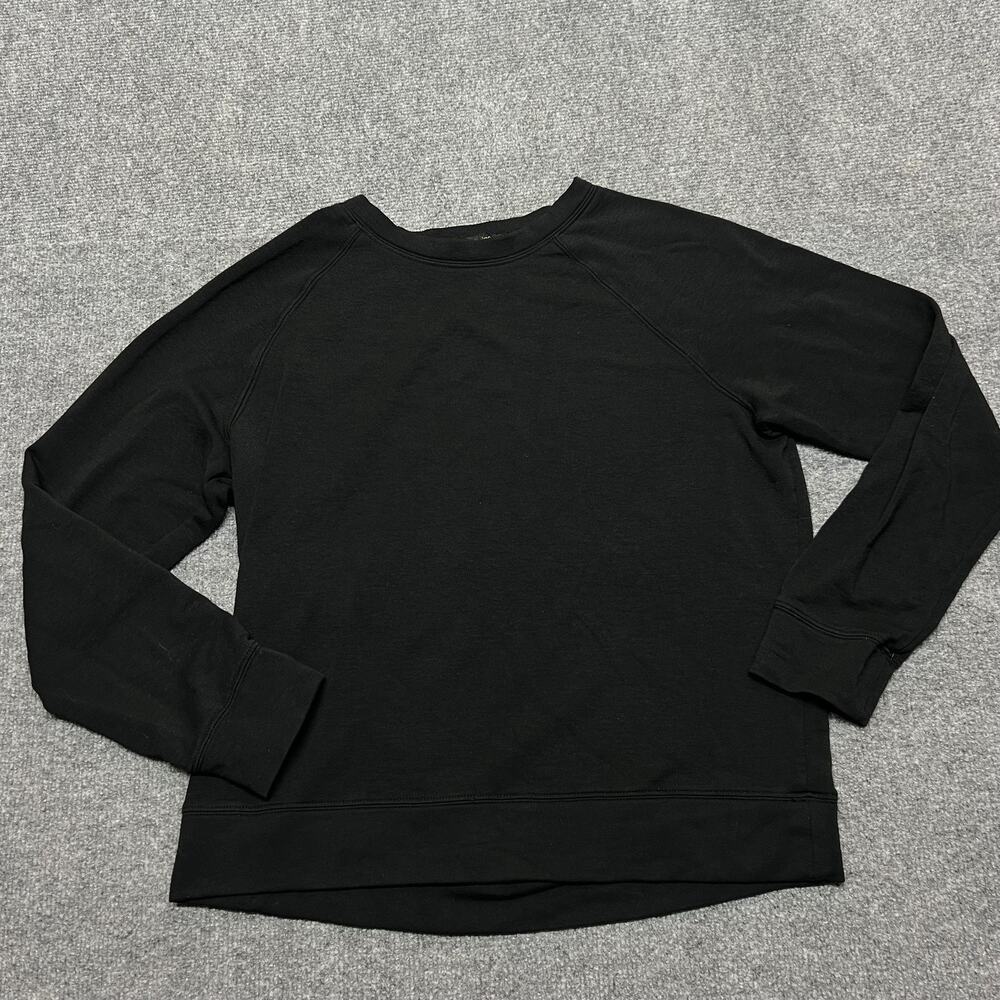 Quince Sweatshirt Womens Medium Black Fleece Raglan Crew Neck Pullover Top